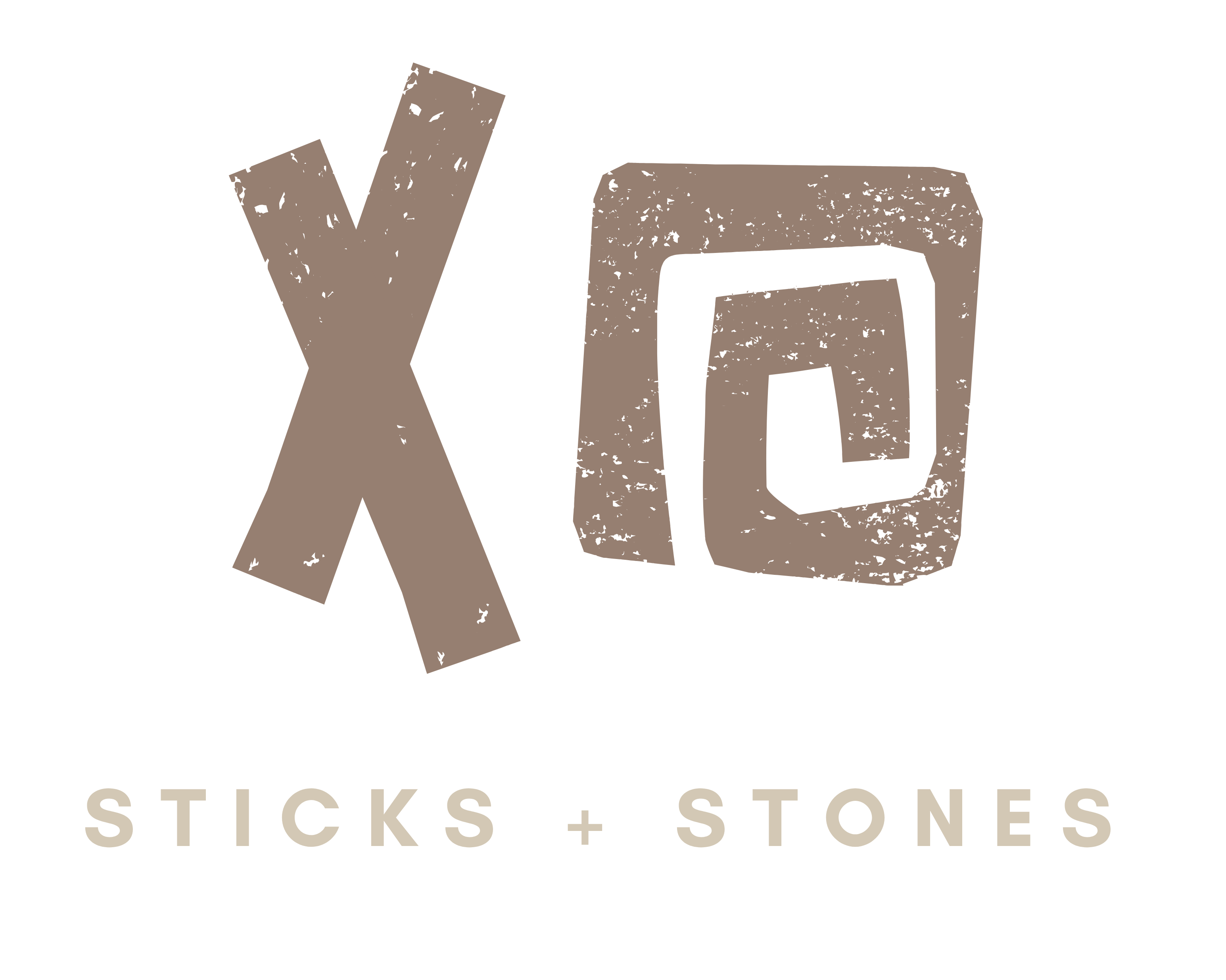 Logo of 'Sticks + Stones' with stylized text on a white background
